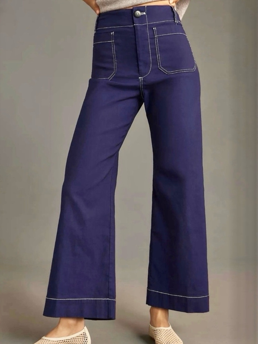 Anthropologie Maeve Colette Wide Leg Crop Pant Contrast Stitch Edition